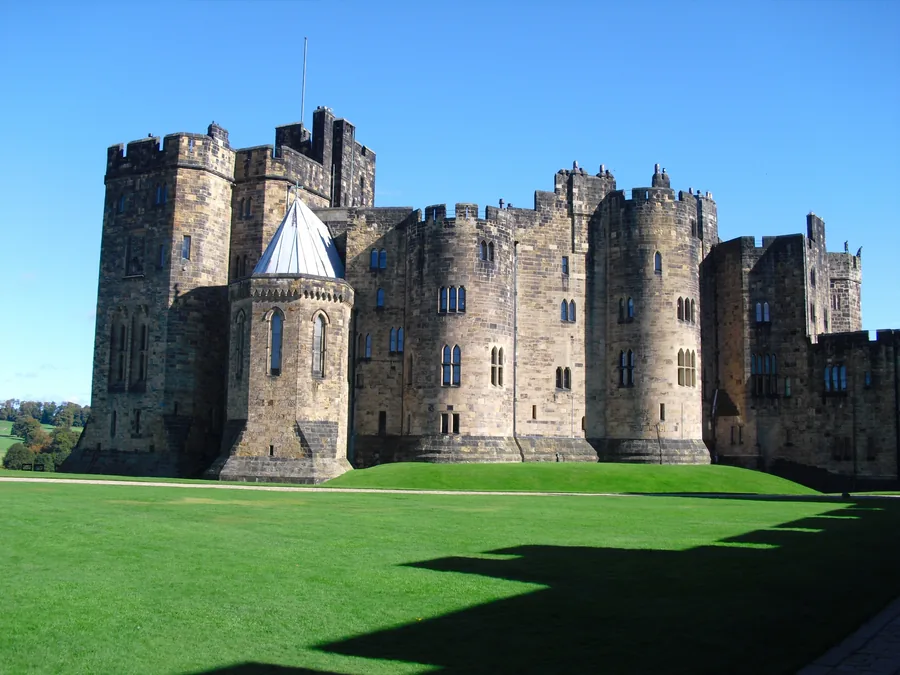 Battlemented Stone Castle Above a Lawn