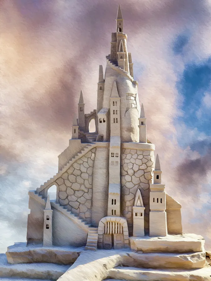 Un château de sable à tourelles
