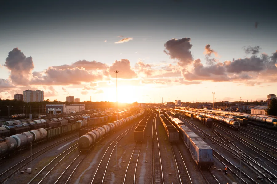 Low Sun Over a Freight Rail Yard