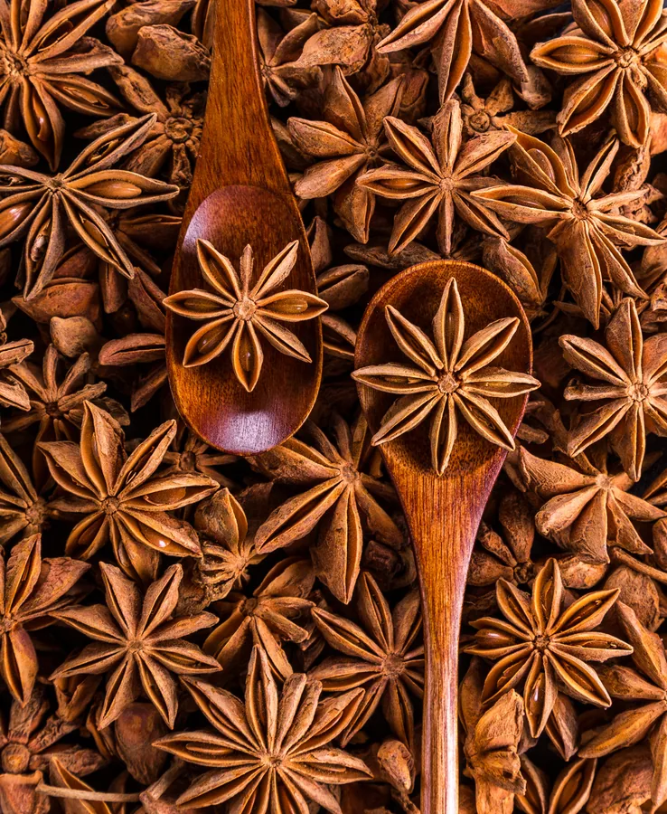 Anice stellato e cucchiai di legno