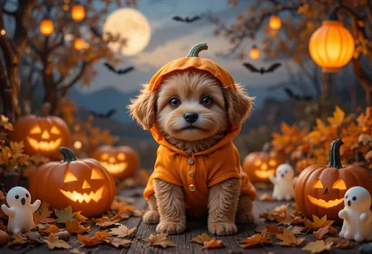 Puppy in a Pumpkin Costume