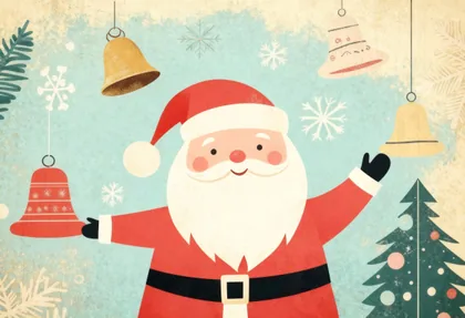 Retro Santa with Bells and Snowflakes