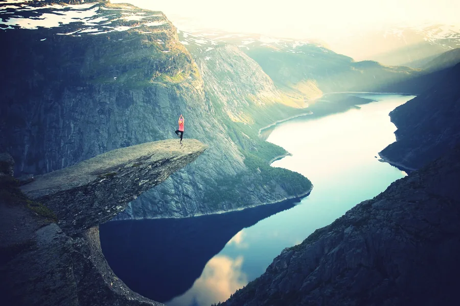 Yoga Pose on a Cliff Ledge