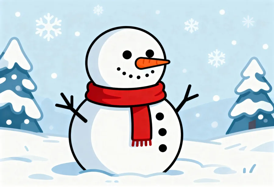Cartoon Snowman with Red Scarf