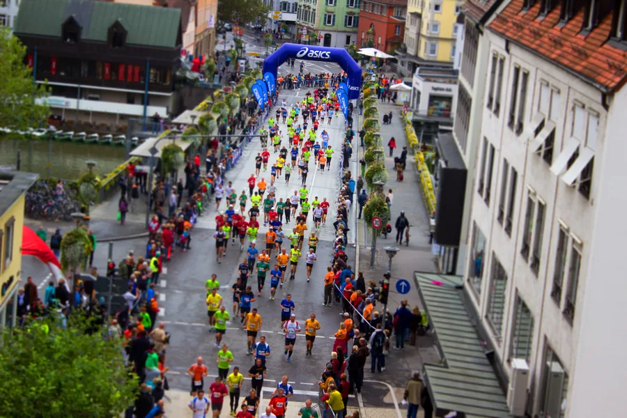 Runners on a City Street From Above