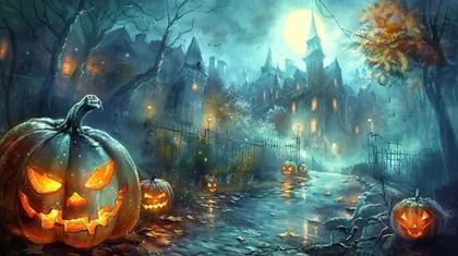 Glowing Pumpkins and a Gothic Mansion