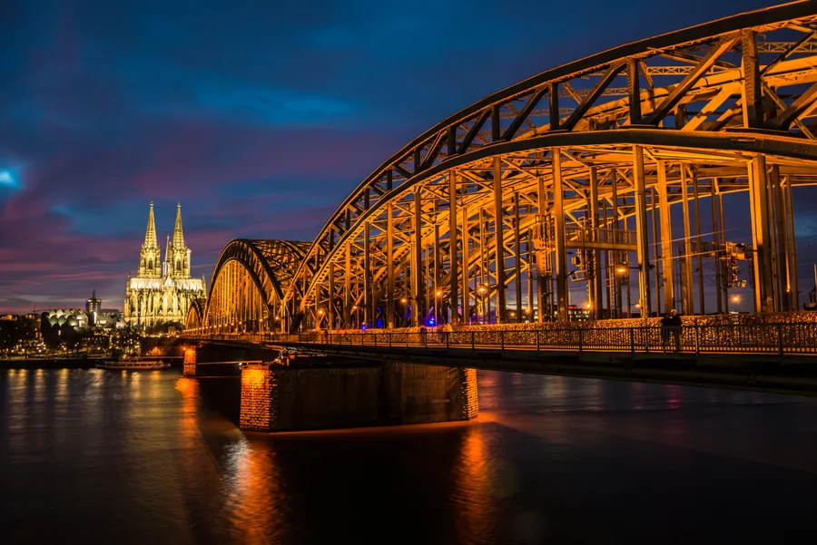Lit Steel Bridge at Dusk