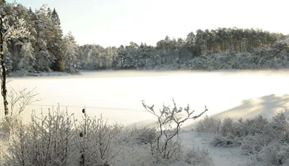 Lago ghiacciato nella luce d'inverno